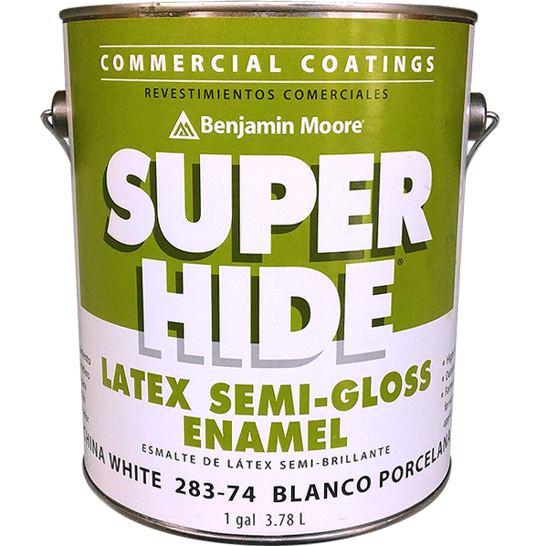 PAINT - BENJAMIN MOORE SUPER HIDE LATEX SEMI-GLOSS ENAMEL CHINA WHITE (1 GAL. 283-74) 