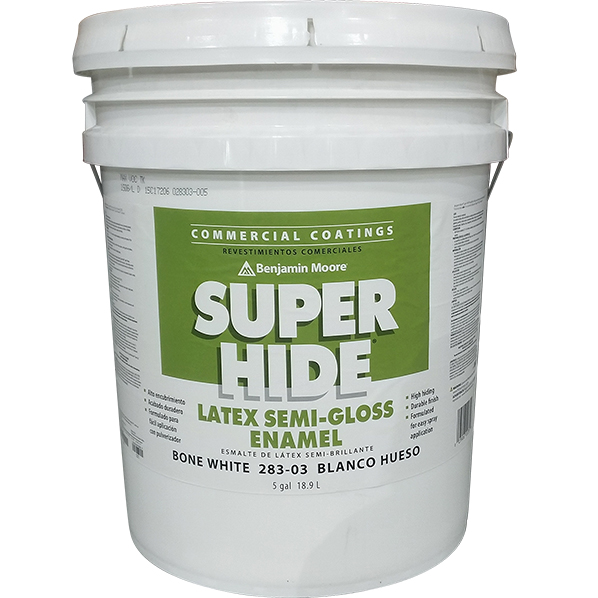 PAINT - BENJAMIN MOORE SUPER HIDE LATEX SEMI-GLOSS ENAMEL BONE WHITE (5 GAL. 283-03)
