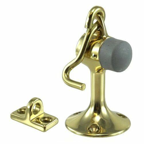 DOOR STOP - FLOOR W/HOOK BRASS