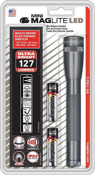 FLASHLIGHT - MAG 2AA LED GRY