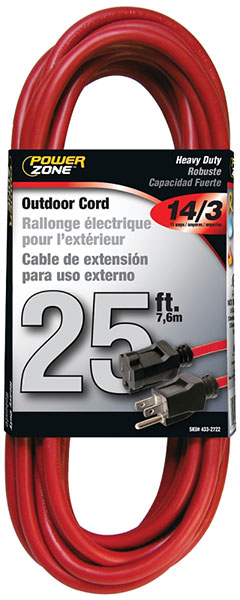 CORD - RED 25' 14/3 INDUSTRIAL