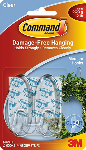 COMMAND STRIPS - HOOKS MEDIUM CLEAR